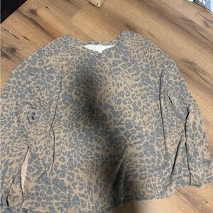 Time and Tru Animal Print Top in Tan and Gray